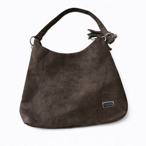 Bella Russo Soft Brown Suede Slouch Hobo Tote Bag Purse w/ Tassel Magnetic Close